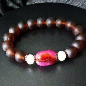 Big Bold & Chunky Stretch Bracelet - Multi Colored Agate + Recycled Glass Beads